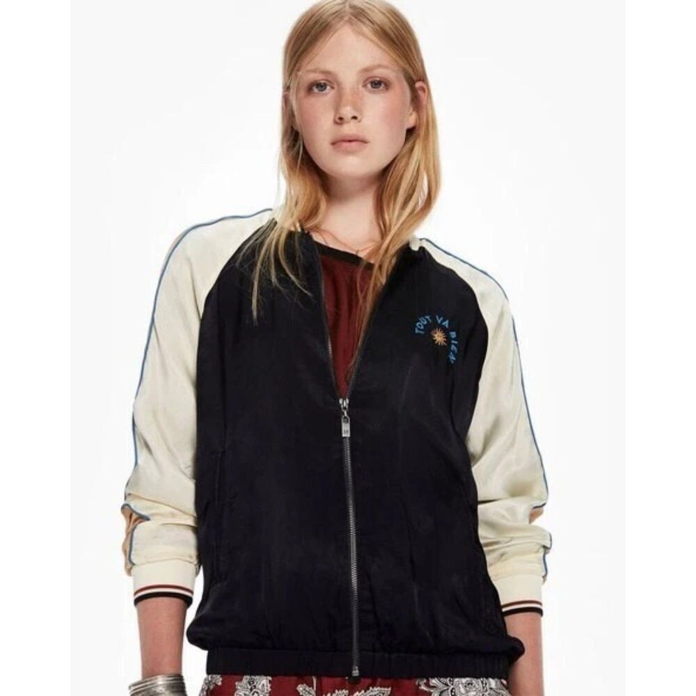 SCOTCH AND SODA Maison Scotch - Colour Blocked Bomber Jacket - Navy/Gold Size XS